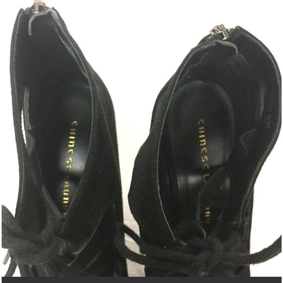 Chinese Laundry Lady Day Black Cutout Faux Suede Lace Up Heels  ~ Women Size 9 - Picture 4 of 7